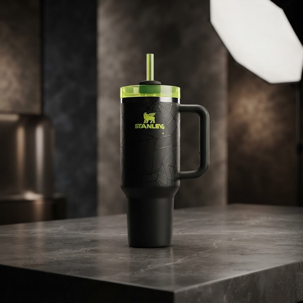 Stanley Black Insulated Travel Tumbler with Handle & Straw
