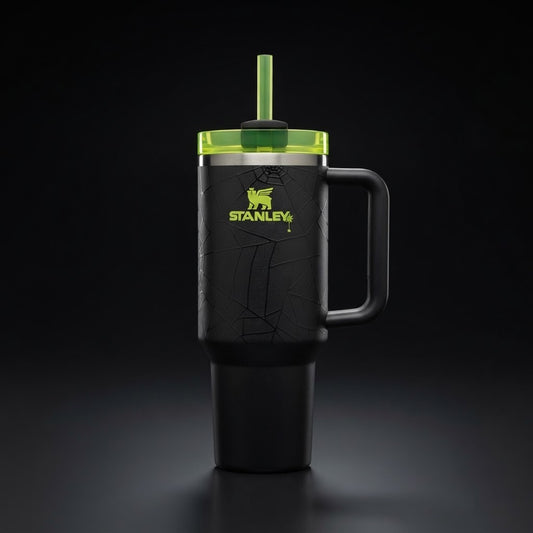 Stanley Black Insulated Travel Tumbler with Handle & Straw