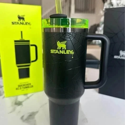 Stanley Black Insulated Travel Tumbler with Handle & Straw