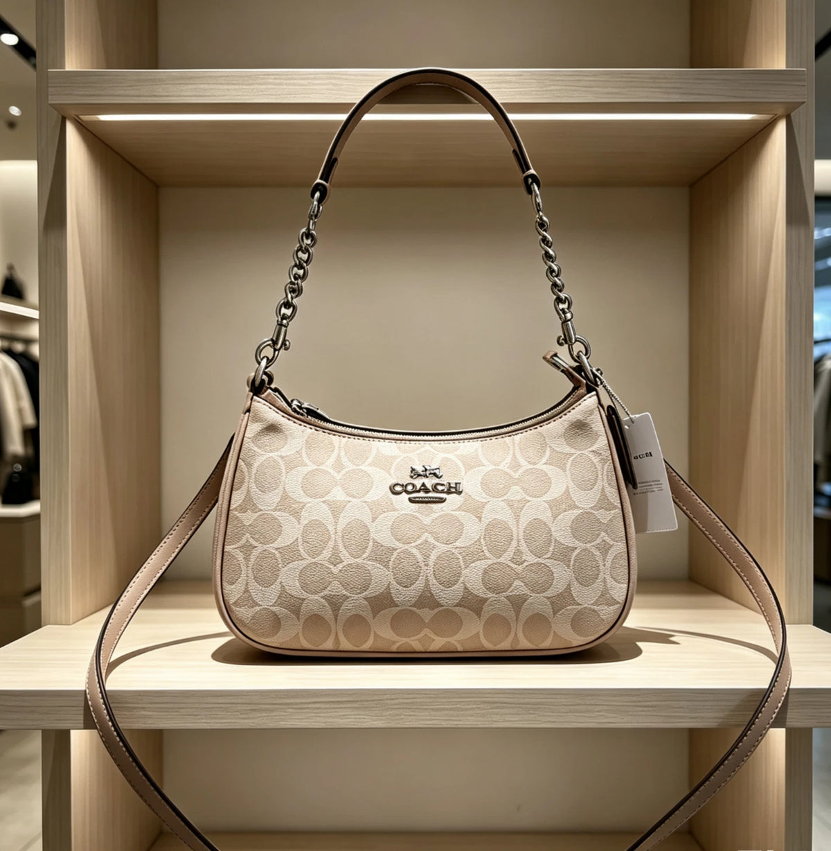 Coach Teri Shoulder Bag in Signature Canvas Silver/Sand/Taupe CV933 NWT