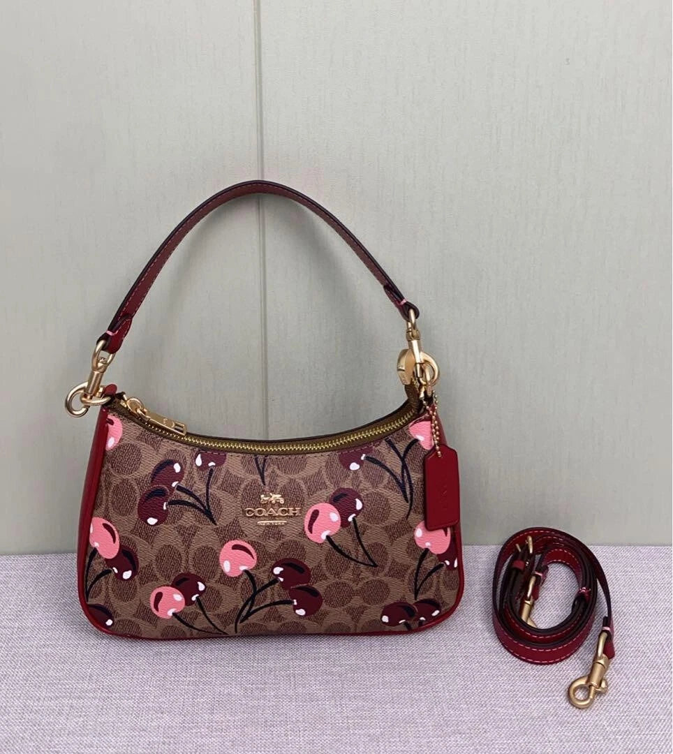 COACH Teri Shoulder Bag – Signature Canvas Cherry Print CY694 | Outlet New